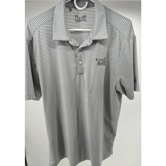 Under Armour Other - Under Armour Loose Heat Gear Mens White Gray Striped Short Sleeve Polo Shirt L